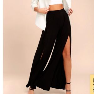 Lulus Black Split Hem Trouser Flowy Pants Small